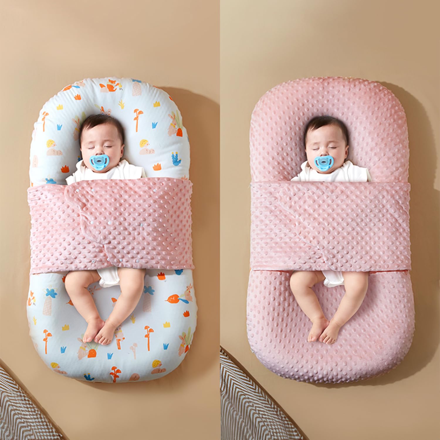 StarAndDaisy Baby Lounger for Newborn - Soft 100% Cotton Baby Nest - Infant Lounger Pillow - Bassinet Mattress with Anti-Startle Design - Portable Baby Floor Seat - Machine Washable Cover (Pink)