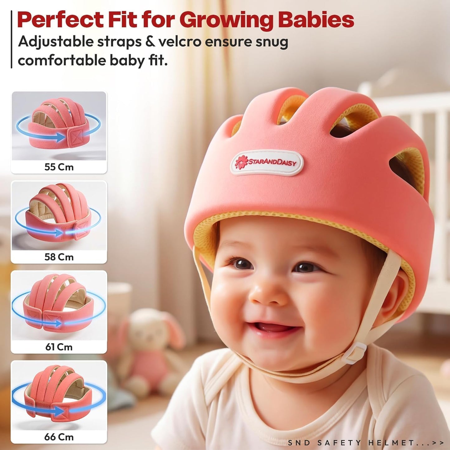 StarAndDaisy Baby Safety Helmet for Head Protection | Soft Cotton Baby Helmet with Cushion Padding | Adjustable Baby Head Protector for Crawling & Walking Toddlers -Army
