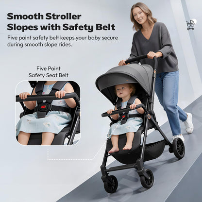 StarAndDaisy Stroller for Baby Boy Girl 0 to 5 Years/Foldable Baby Stroller Light Weight with Multi-Level Seat Recline, 5 Point Safety Belt, Pram for Kids-Grey