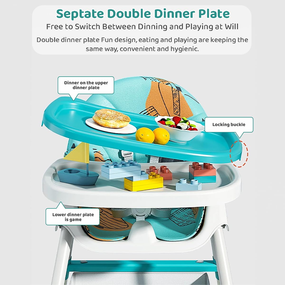 StarAndDaisy Baby High Chair Recline Highchair/Baby Feeding Chair with Height Adjustable Seate/Upgraded Kids High Chair with Wheel and PU Cushion pad (TT Blue Yellow)