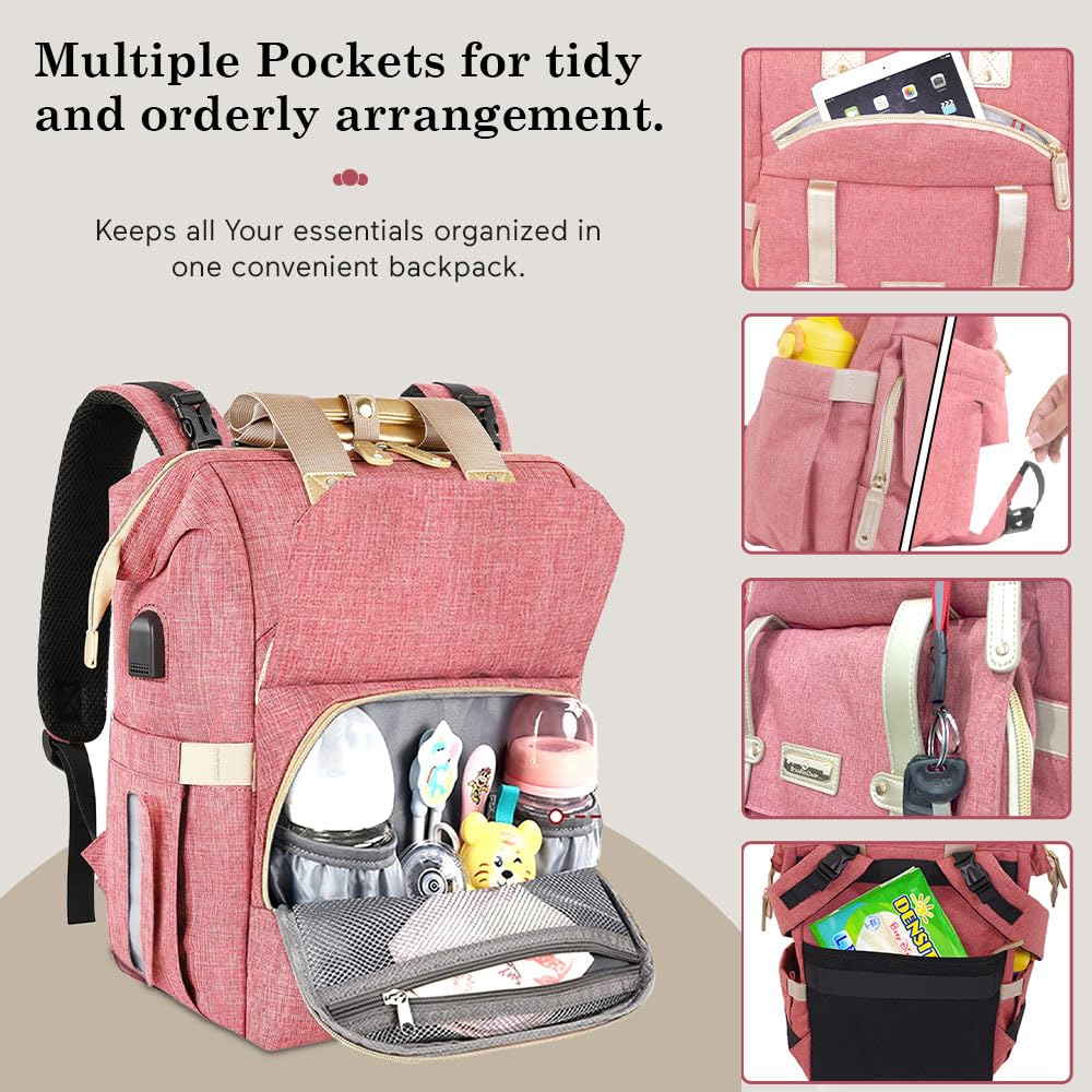 StarAndDaisy Diaper Bag/Backpacks for Mother- Maternity Bags for Baby with Multi Compartments & 2 Insulated Bottle Pocket, Stylish, Waterproof & Travel-Friendly, Lightweight - Pink
