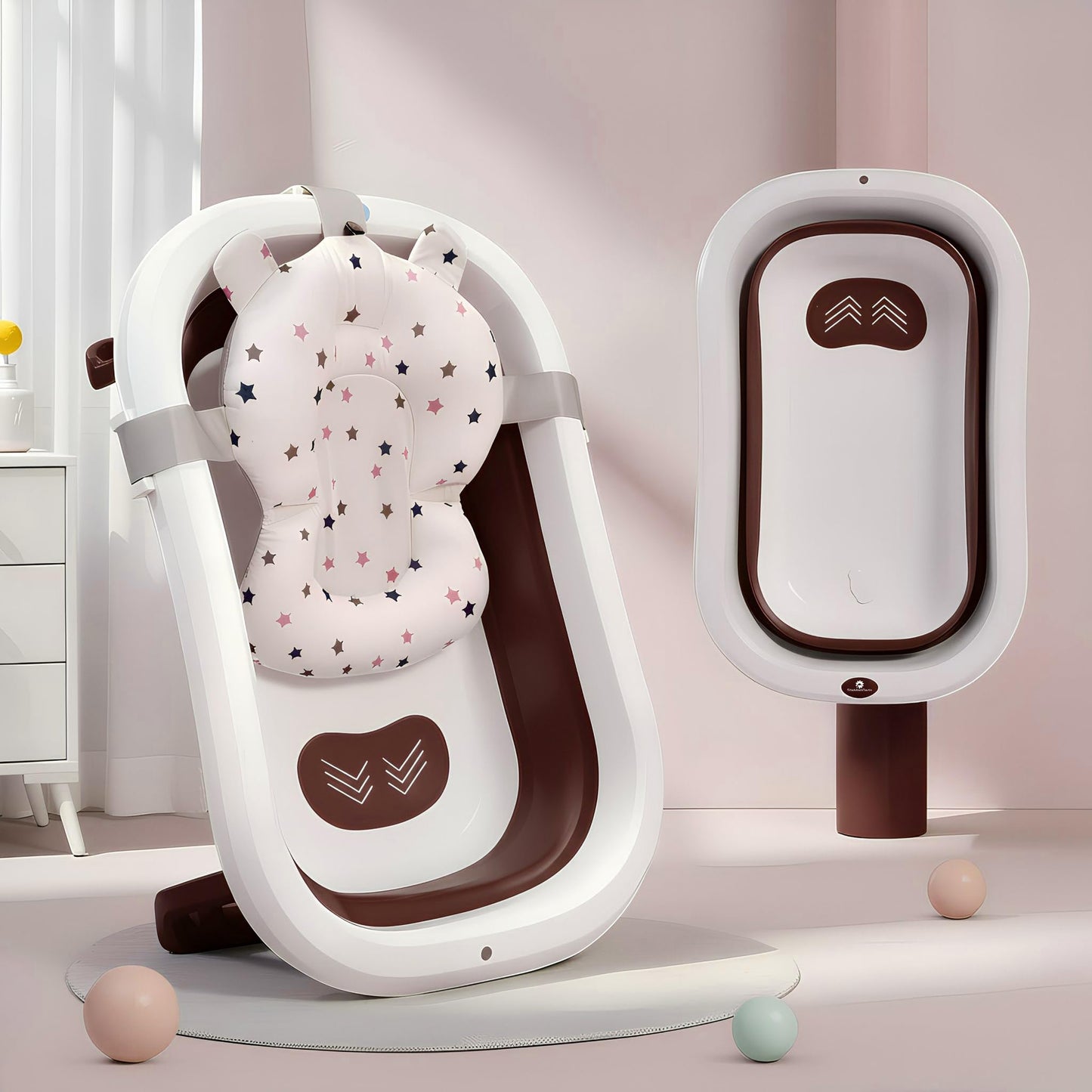 StarAndDaisy Bath Tub for Baby 0-3 Years/Foldable Bath tub for Kids with Cushion, Space Saving Design, Newborn Baby Folding Bathing Tub Girls & Boys, Easy to Store -Brown
