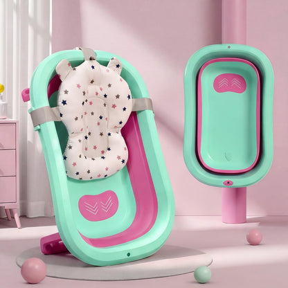StarAndDaisy Bath Tub for Baby 0-3 Years/Foldable Bath tub for Kids with Cushion, Space Saving Design, Newborn Baby Folding Bathing Tub Girls & Boys, Easy to Store -Green Pink