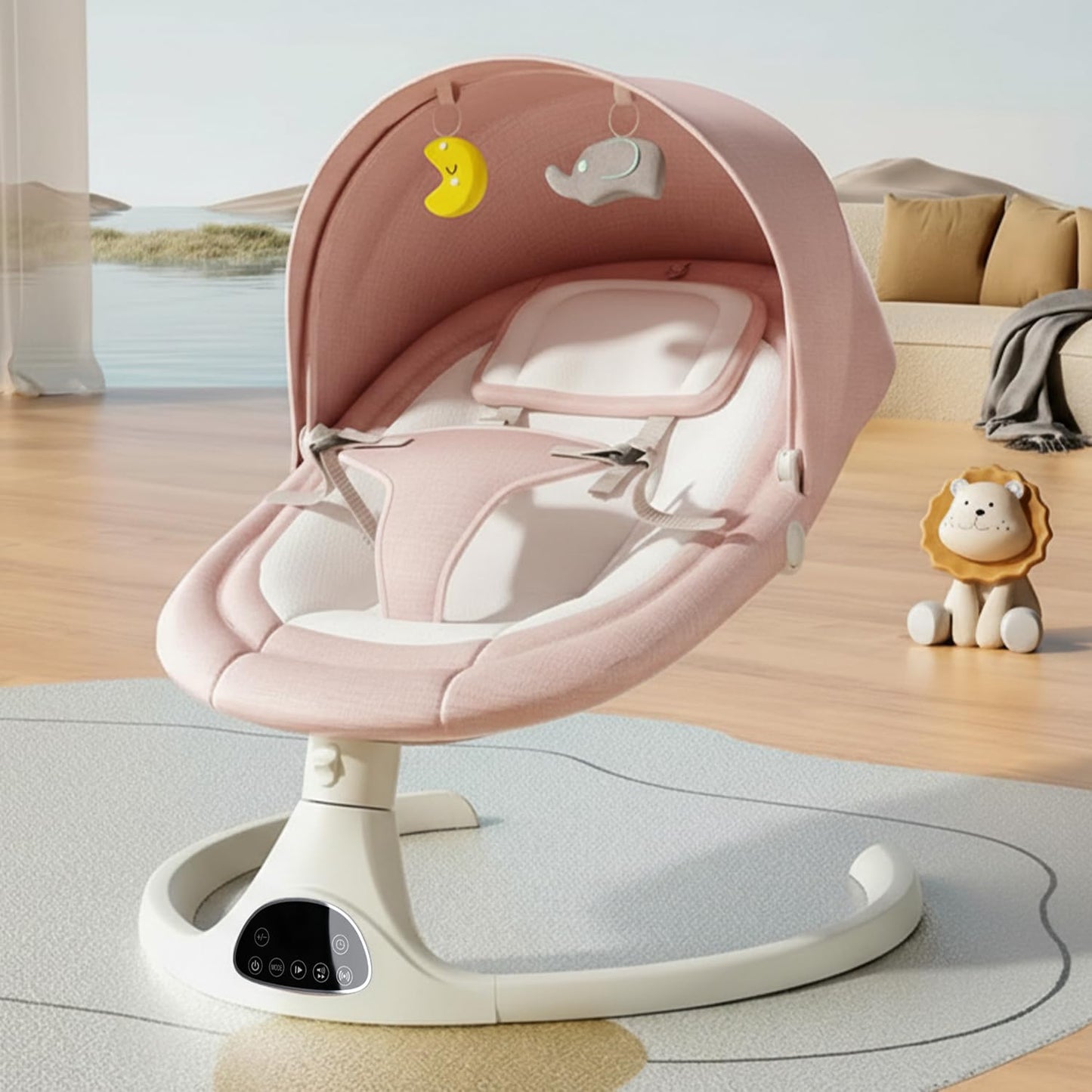 StarAndDaisy baby rockers for 0 to 2 years, Baby Multi functionalrocking chair / rocker for babies, Infants & Toddler with 5-level Automatic Swing & Bouncer/ cradle with touch panel & hanging toys - Pink
