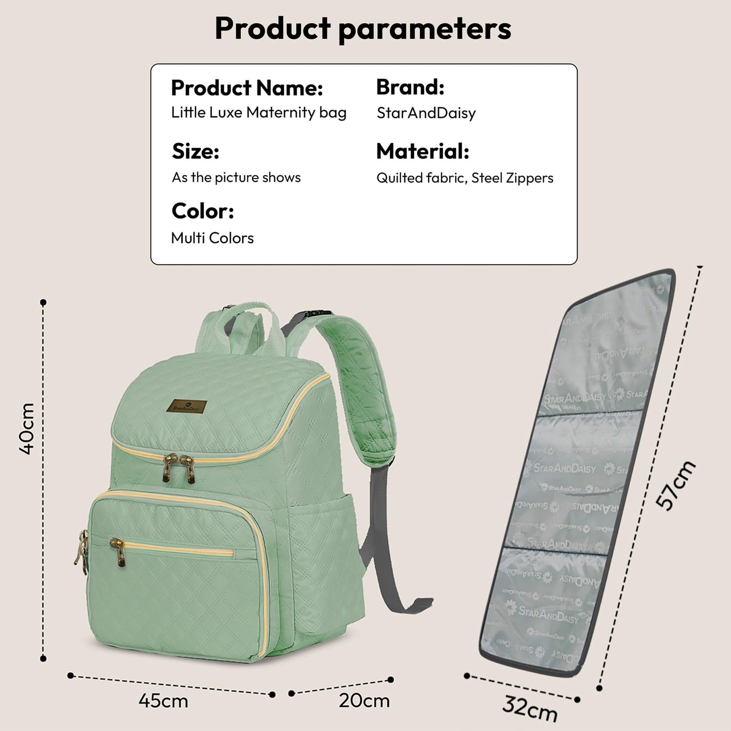 StarAndDaisy Baby Bag for Mother Travel/Maternity Bag with Multi-Compartments, Insulated Bottle Pockets with Changing Sheet, Waterproof 24L Capacity- Grey (Green)