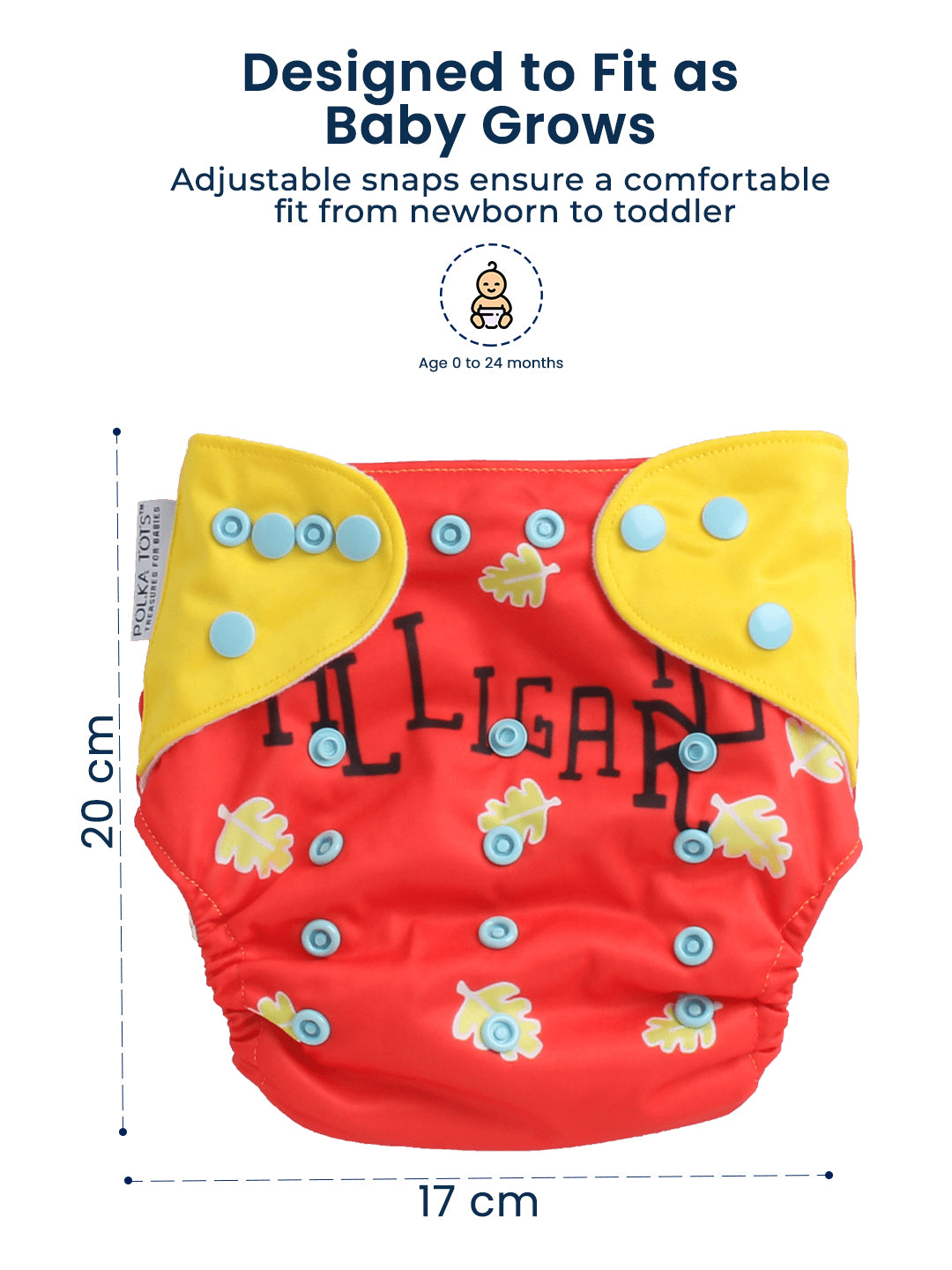 Polka Tots  Reusable & Washable Fleece Cloth Diapers with 1 Liner, Dinosaur Print