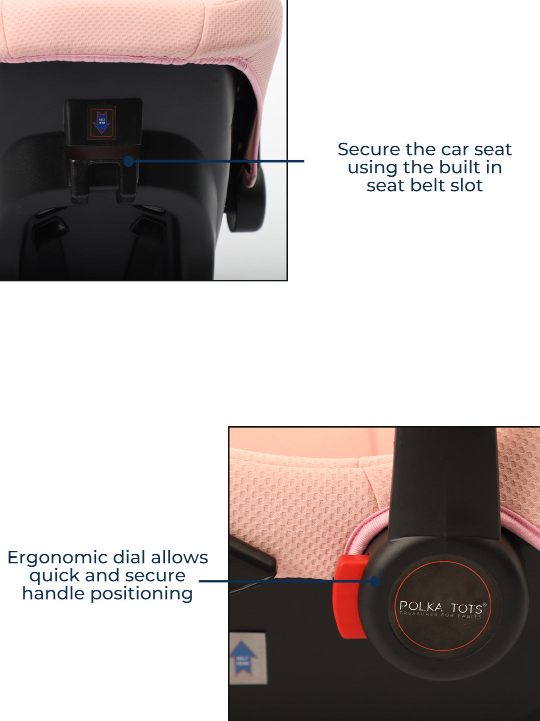 Polka Tots 5-In-1 Baby Car Seat Carry Cot With Canopy Feeding Seat 0 To 15 Months  - Pink