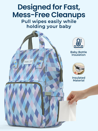 Polka Tots Diaper Bag Large Capacity With 17 Pockets For Moms & Dads - Checks