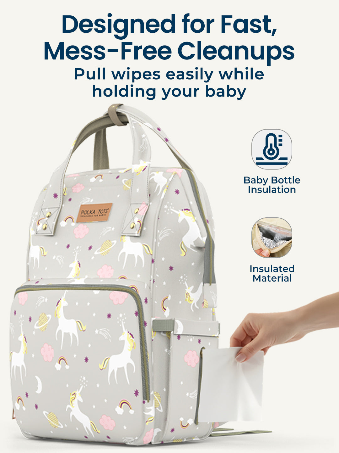 Polka Tots Diaper Bag Large Capacity With 17 Pockets For Moms & Dads - Unicorn