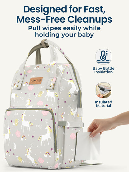 Polka Tots Diaper Bag Large Capacity With 17 Pockets For Moms & Dads - Unicorn