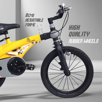 R for Rabbit Tiny Toes Jazz 14T Bicycle - Adjustable Structure, Seat & Handlebar, 90% Installed Yellow