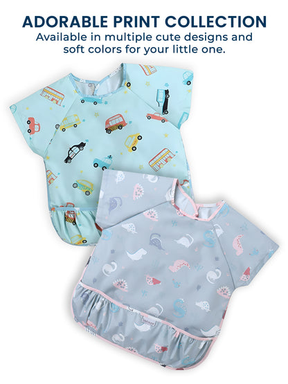 Polka Tots Waterproof Half Sleeves Apron Feeding Bibs for Baby Dino Print