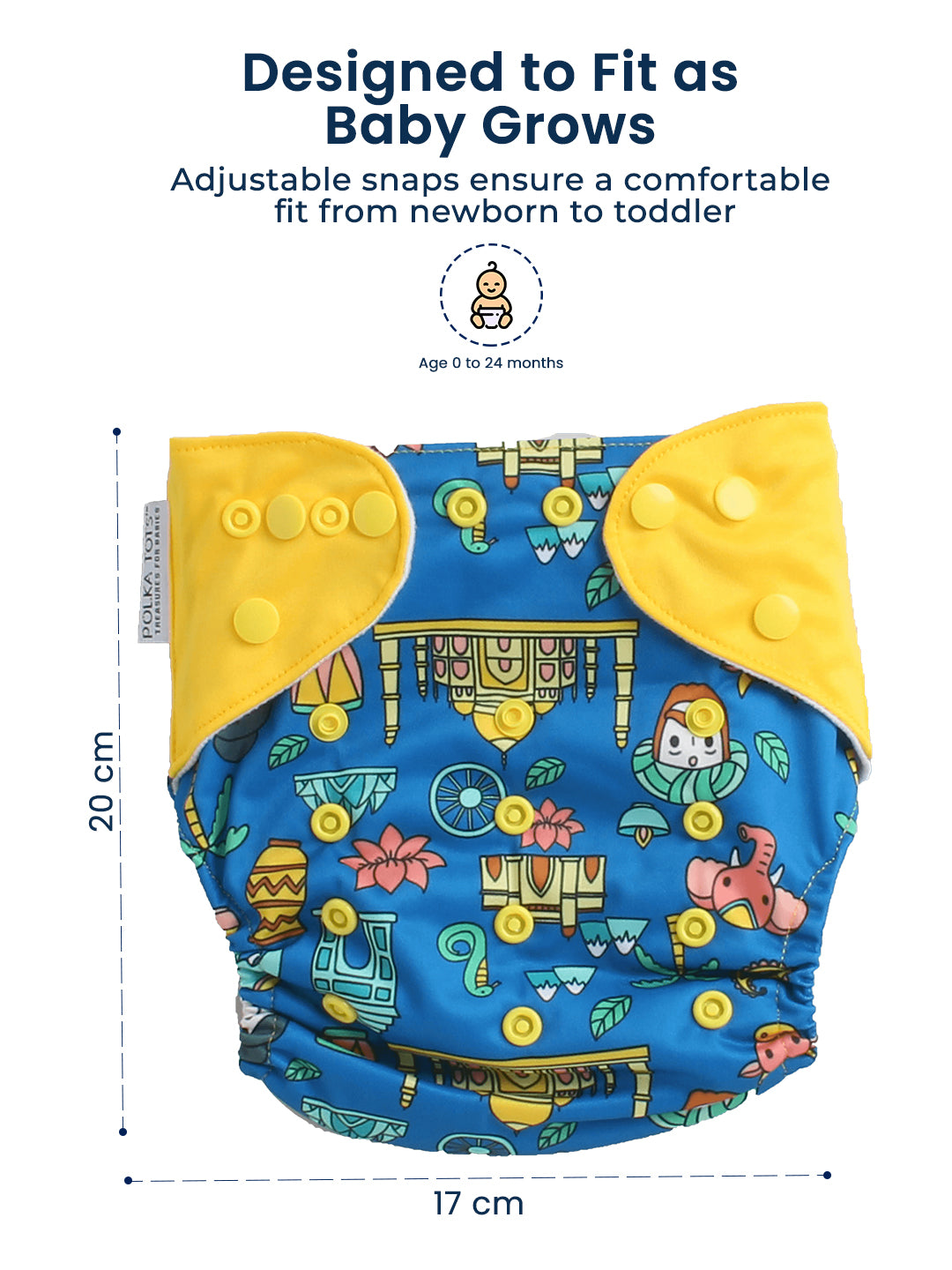 Polka Tots  Reusable & Washable Fleece Cloth Diapers with 1 Liner, Traditional Print