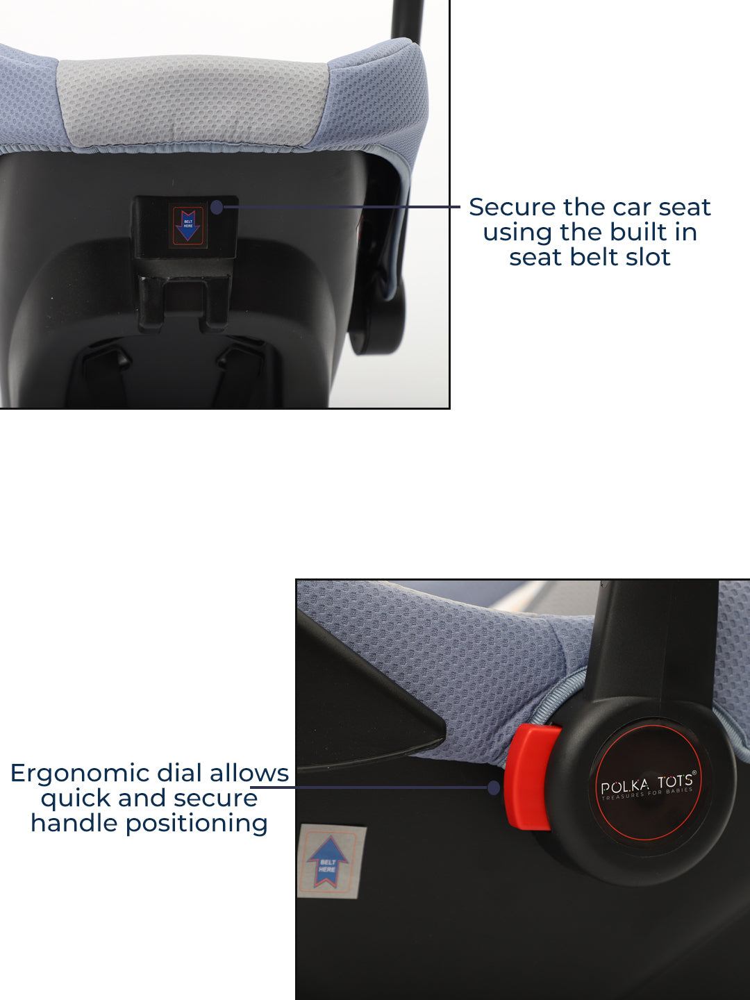 Polka Tots 5-In-1 Baby Car Seat Carry Cot With Canopy Feeding Seat 0 To 15 Months - Blue