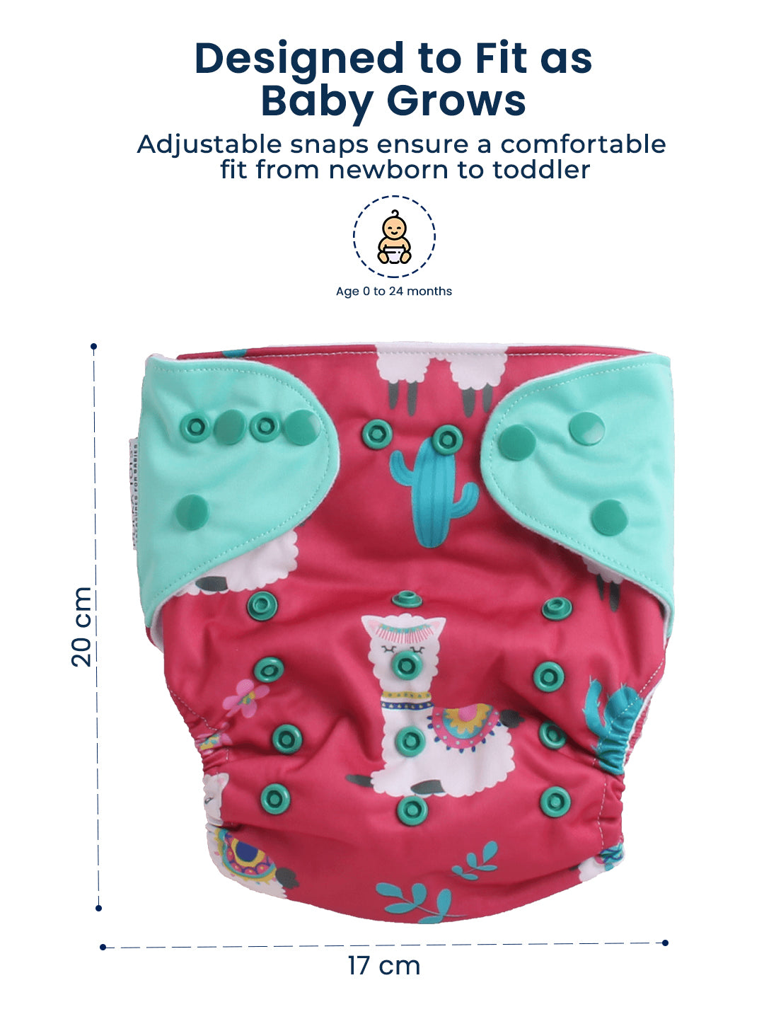 Polka Tots  Reusable & Washable Fleece Cloth Diapers with 1 Liner, Llama Print