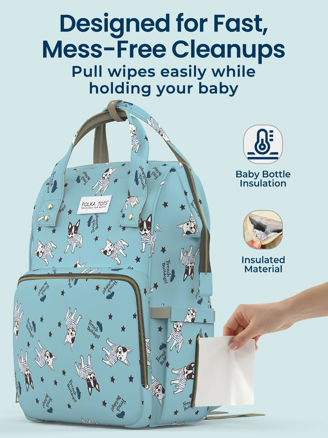 Polka Tots Diaper Bag Large Capacity With 17 Pockets For Moms & Dads - Bull Dog