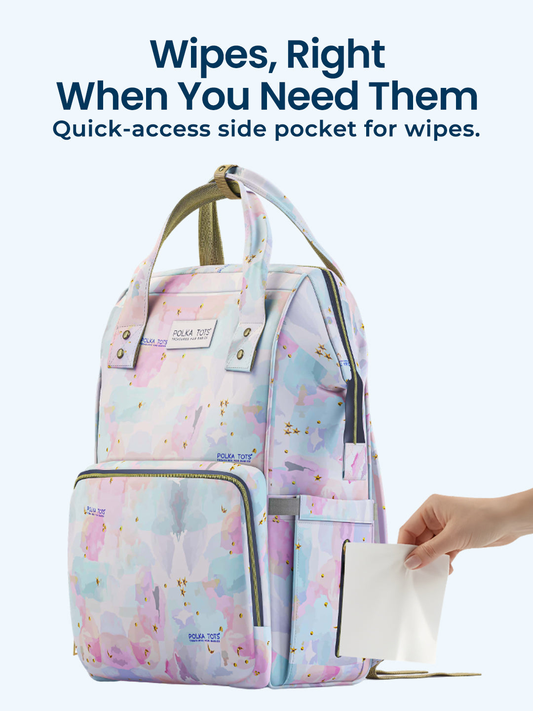 Polka Tots Stylish Multifunctional Rainbow Diaper Bag For Mothers Travel With Pouch  - Pink