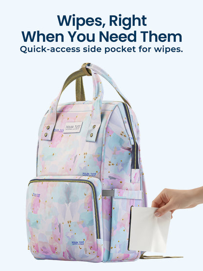 Polka Tots Stylish Multifunctional Rainbow Diaper Bag For Mothers Travel With Pouch  - Pink