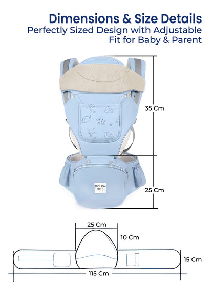 Polka Tots 6 in 1 Blue Baby Carrier with Detachable Hip Seat