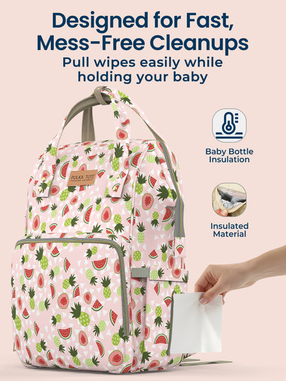 Polka Tots Diaper Bag Large Capacity With 17 Pockets For Moms & Dads  - Watermelon
