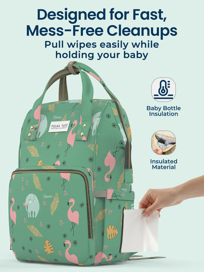 Polka Tots Diaper Bag Large Capacity With 17 Pockets For Moms & Dads- Flamingo