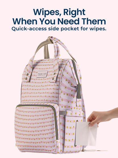 Polka Tots Stylish Multifunctional Rainbow Diaper Bag For Mothers Travel With Pouch  - Peach