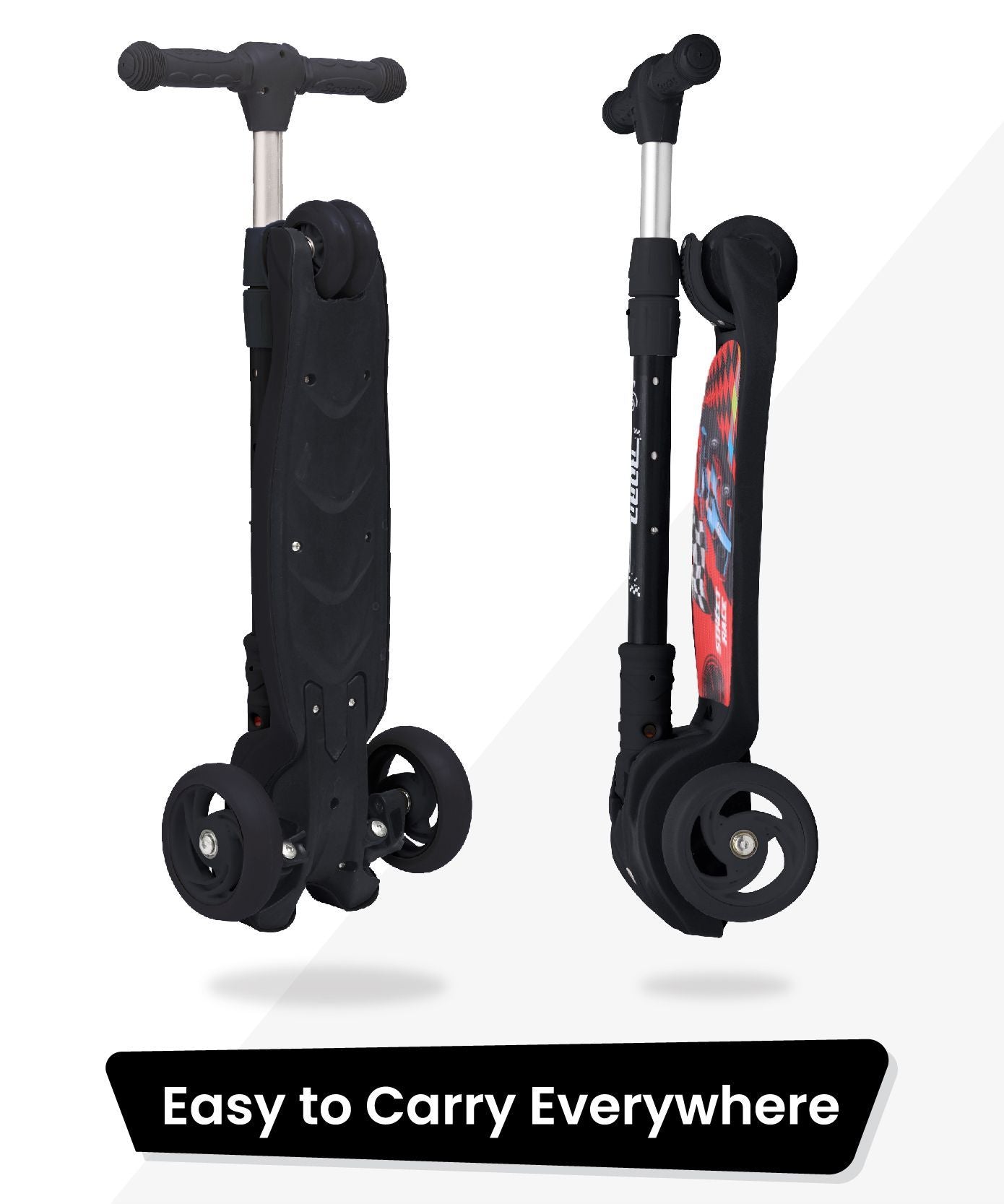 R for Rabbit Road Runner Scooter - PU LED Wheels, 4 Level Height Adjustment, Anti Slip Deck Black