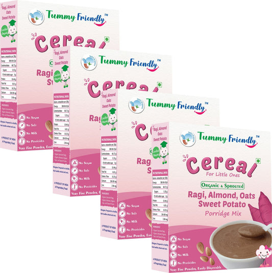 TummyFriendly Foods Organic Sprouted Ragi, Almond,Oats, SweetPotato Prdge Mix|800g, (200g each pack)
