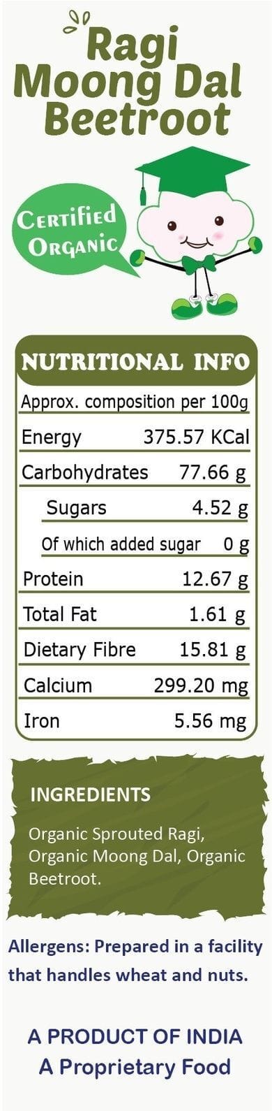 TummyFriendly Foods Organic Sprouted Ragi, Moong Dal, Beetroot Porridge Mix | 800g, (200g each pack)