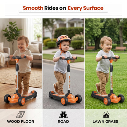 StarAndDaisy kick Scooter for Kids 3-12 Years Boys & Girls / 3-Wheel Skae Scooter Boys & Girls with Pu Light Up LED Wheels/Skating Scooter 5 Level Adjustable Height and Easy to Fold -Orange Black