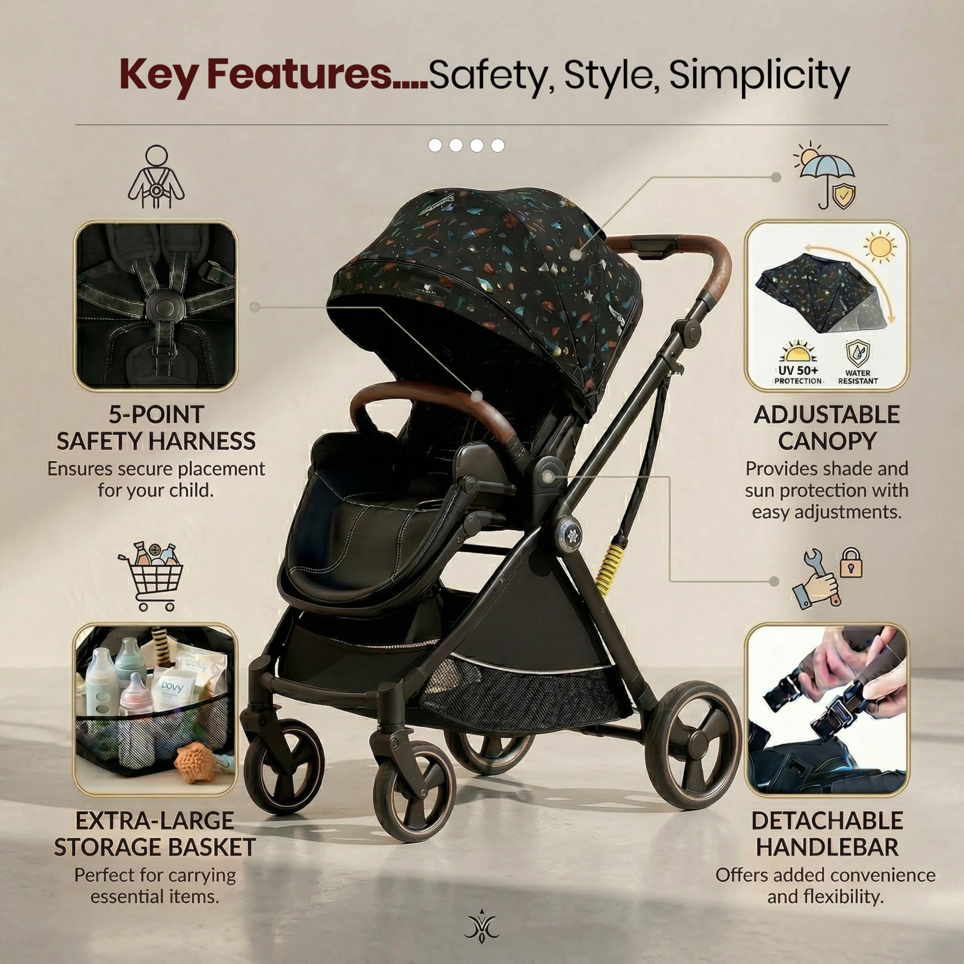 StarAndDaisy Foldable Baby Stroller for 0-3 Years Infant & Toddler Multi-Purpose, Multi-Adjustment Stroller pram Travel Friendly, Broad seat & Bed Buggy for Boys & Girls -Graffiti