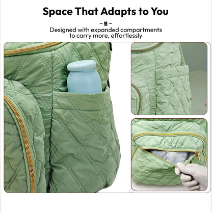 StarAndDaisy Baby Bag for Mother Travel/Maternity Bag with Multi-Compartments, Insulated Bottle Pockets with Changing Sheet, Waterproof 24L Capacity- Grey (Green)