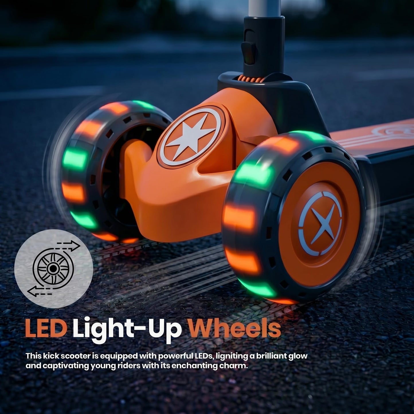 StarAndDaisy kick Scooter for Kids 3-12 Years Boys & Girls / 3-Wheel Skae Scooter Boys & Girls with Pu Light Up LED Wheels/Skating Scooter 5 Level Adjustable Height and Easy to Fold -Orange Black