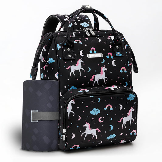 StarAndDaisy Baby Bag for Mother Travel/Diaper Bag for Mothers for Travel with Changing Sheet/Diaper Bags for Mom with Multiple Pockets with 3 Double Insulated Bottle Holders (Black)