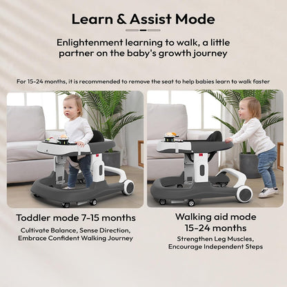 StarAndDaisy Baby Walker 6-18months Boy & Girl/Multifunction/Anti-o Shaped Leg/Anti-Fall/Music Box/Height Adjustment/Baby/Newborn/Girl/boy/ 6-15months *with SEAT Cushion - (Premium Grey)