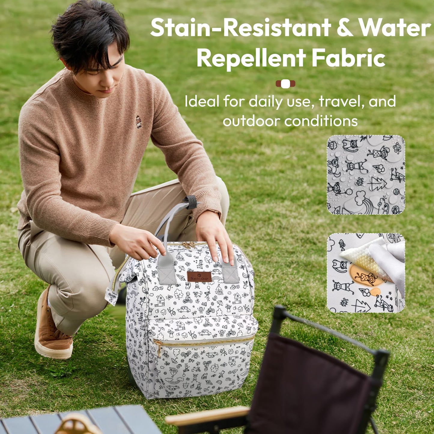 StarAndDaisy Baby Diaper Bag for Mother Travel/Diaper Bags for Mother for Travel with Laptop Pocket, Multi Compartments, Insulated Bottle Pockets, Waterproof, Ultra soft fabric -Printed Grey
