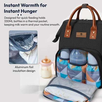 StarAndDaisy Diaper Backpack For Mothers For Travel/Diaper Bags For Mom With Multi Compartments, Insulated Bottle Pockets, Waterproof, Ultra Soft Oxford Fabric, 24Lt Capacity - Black