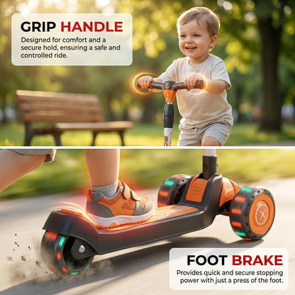 StarAndDaisy kick Scooter for Kids 3-12 Years Boys & Girls / 3-Wheel Skae Scooter Boys & Girls with Pu Light Up LED Wheels/Skating Scooter 5 Level Adjustable Height and Easy to Fold -Orange Black
