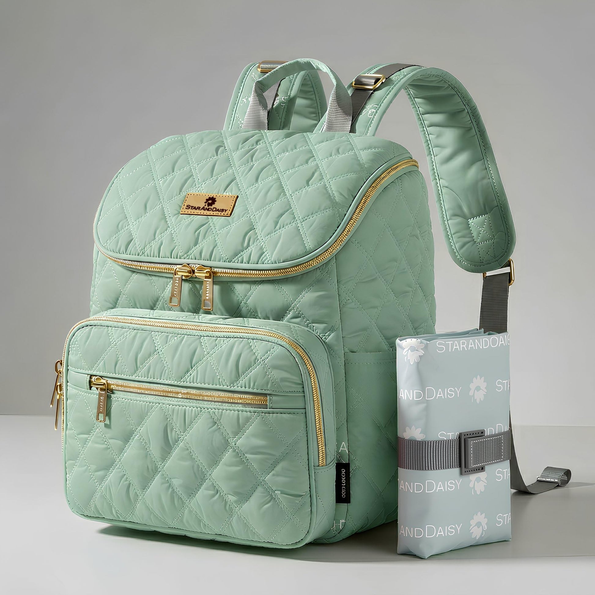 StarAndDaisy Baby Bag for Mother Travel/Maternity Bag with Multi-Compartments, Insulated Bottle Pockets with Changing Sheet, Waterproof 24L Capacity- Grey (Green)
