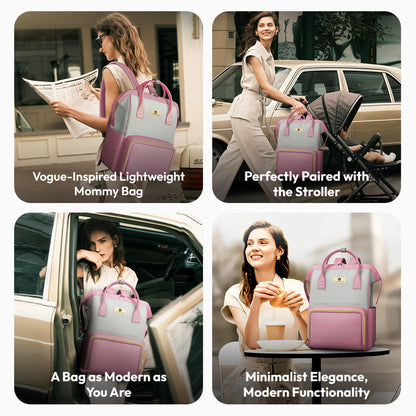 StarAndDaisy Diaper Bag / 30L Lightweight Diaper Bag for Mothers for Travel with 3 Insulated Bottle Pockets/Baby Bag for Mother Travel & Maternity Bag for Baby – Pink Grey