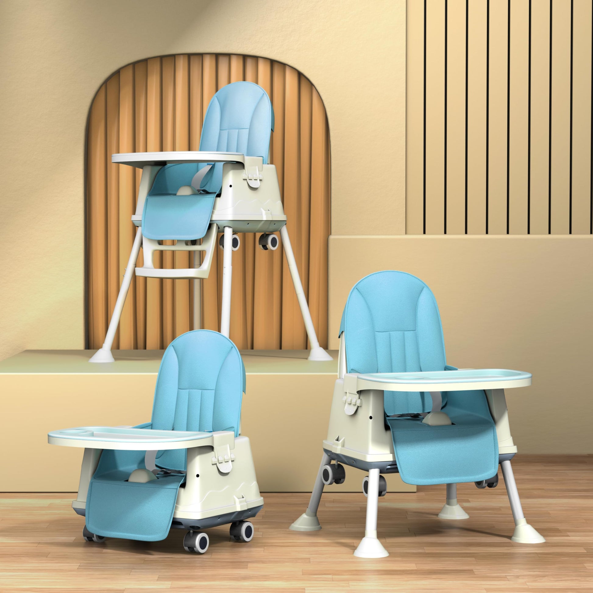 StarAndDaisy High Chair for Baby/Baby Feeding Chair for 0 to 5 Years with 4 in-1 Multifunctions/High Chair with Height Adjustable, Detachable Tray & One-Hand Adjustable -Blue