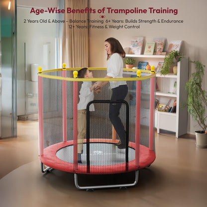 StarAndDaisy Trampoline for Kids at Home with Safety Net/Trampoline for Adults, Indoor & Outdoor / 120KG Loading Capacity with Stainless Steel Frame & Legs -55 inch, 4.5 Feet (Red)