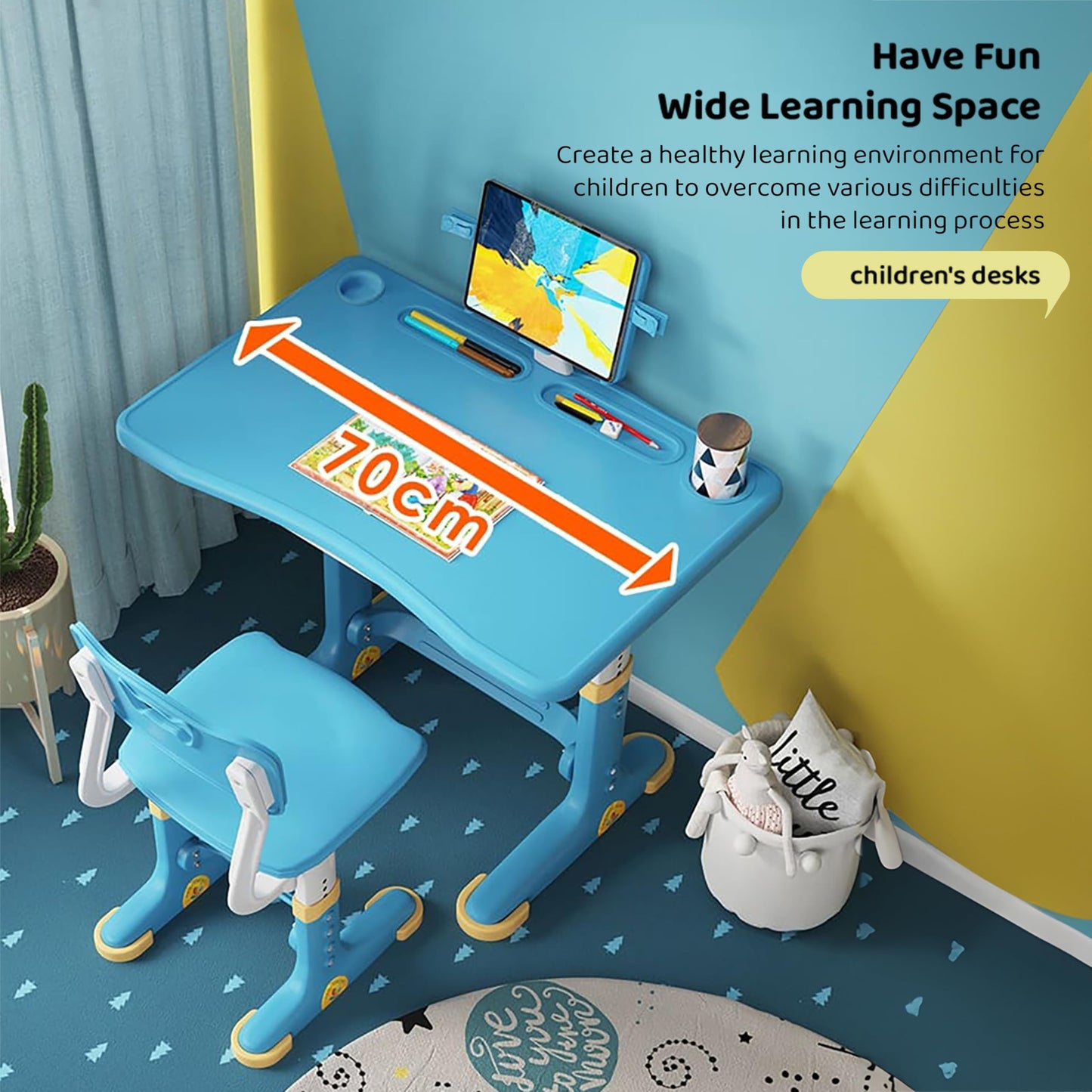 StarAndDaisy Kids Functional Desk and Chair Set, Height Adjustable Children School Study Table with, Bookholder Slot, Storage for Boys Girls.Sturdy 2 to 12 Years, Doodle Board -(Blue)