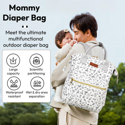 StarAndDaisy Baby Diaper Bag for Mother Travel/Diaper Bags for Mother for Travel with Laptop Pocket, Multi Compartments, Insulated Bottle Pockets, Waterproof, Ultra soft fabric -Printed Grey