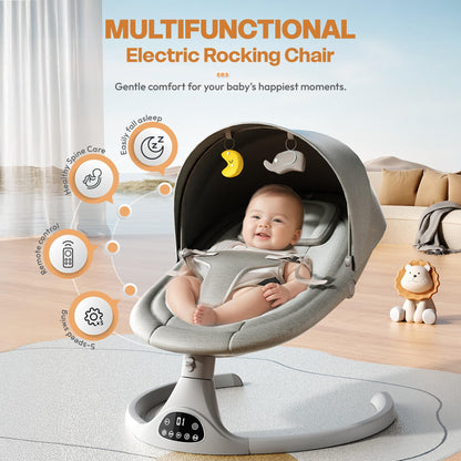 StarAndDaisy baby rockers for 0 to 2 years, Baby Multi functionalrocking chair / rocker for babies, Infants & Toddler with 5-level Automatic Swing & Bouncer/ cradle with touch panel & hanging toys - Beige