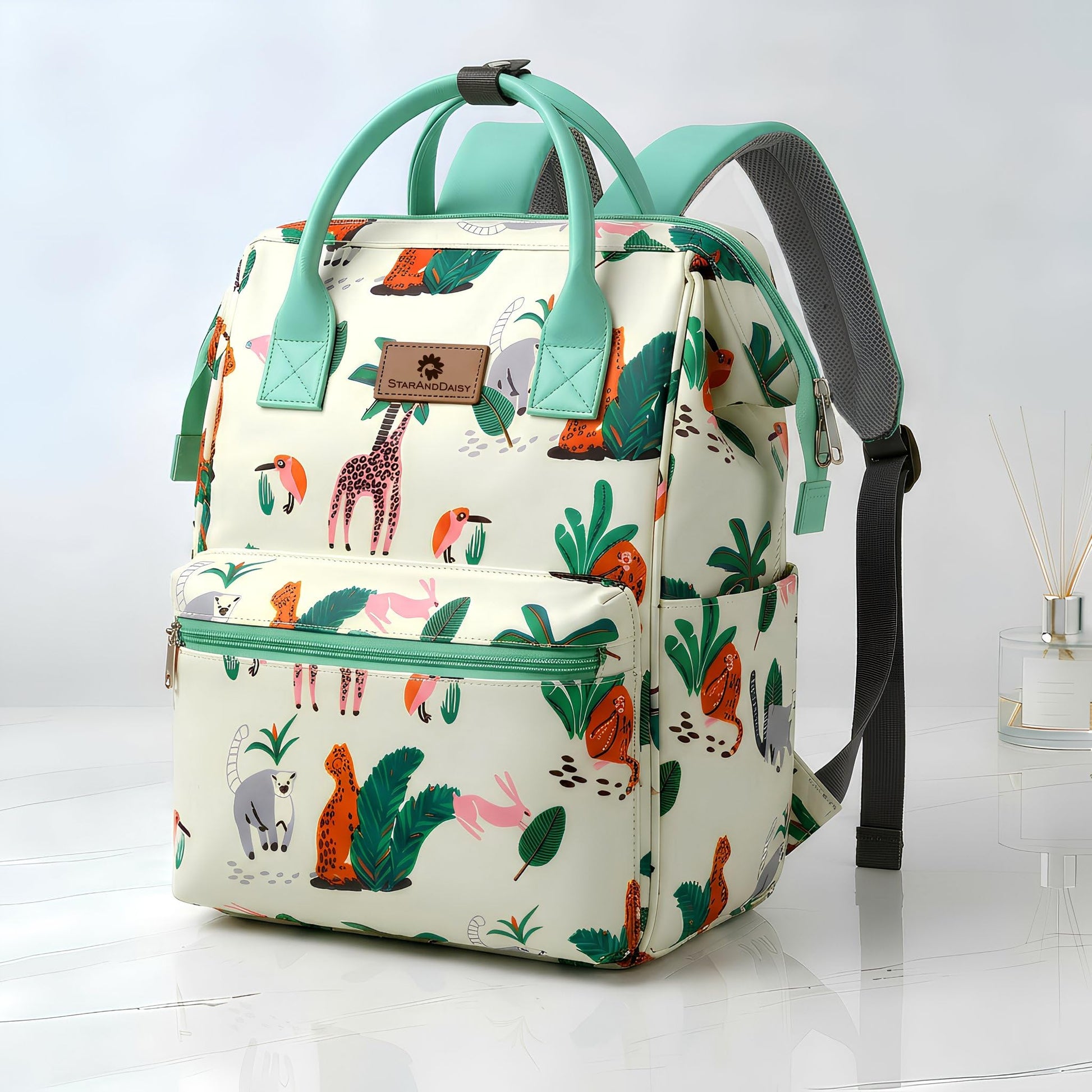 StarAndDaisy Baby Diaper Bag for Mother Travel/Diaper Bags for Mother for Travel with Laptop Pocket, Multi Compartments, Insulated Bottle Pockets, Waterproof, Ultra soft fabric - Green