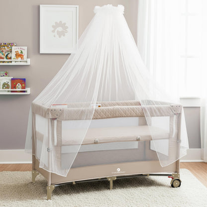 StarAndDaisy Cradle for New Born Baby Cradle for 0 to 3 Year Baby with Wheels,Storage Basket & Mosquito net Baby Sleeping Cradle/Bedside Bassinet for (CozyCove-Beige)