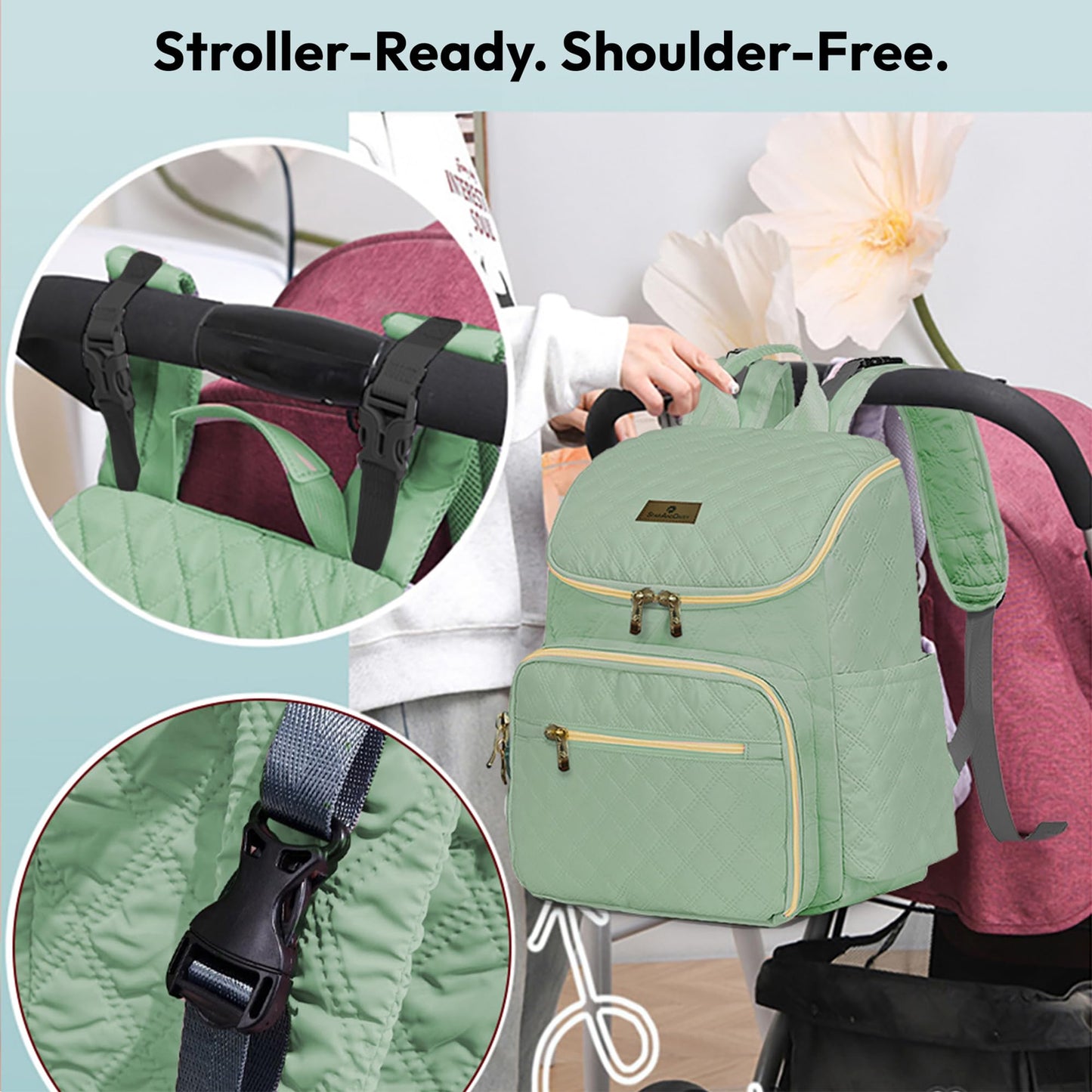 StarAndDaisy Baby Bag for Mother Travel/Maternity Bag with Multi-Compartments, Insulated Bottle Pockets with Changing Sheet, Waterproof 24L Capacity- Grey (Green)