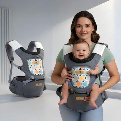 StarAndDaisy 4-in-1 Baby Carrier for 0 to 3 Year Baby/Kangaroo Bag with Comfortable Soft Hip Seat/Baby Carrier - 4 Carrying Positions, 2 Storage Pockets (Grey)