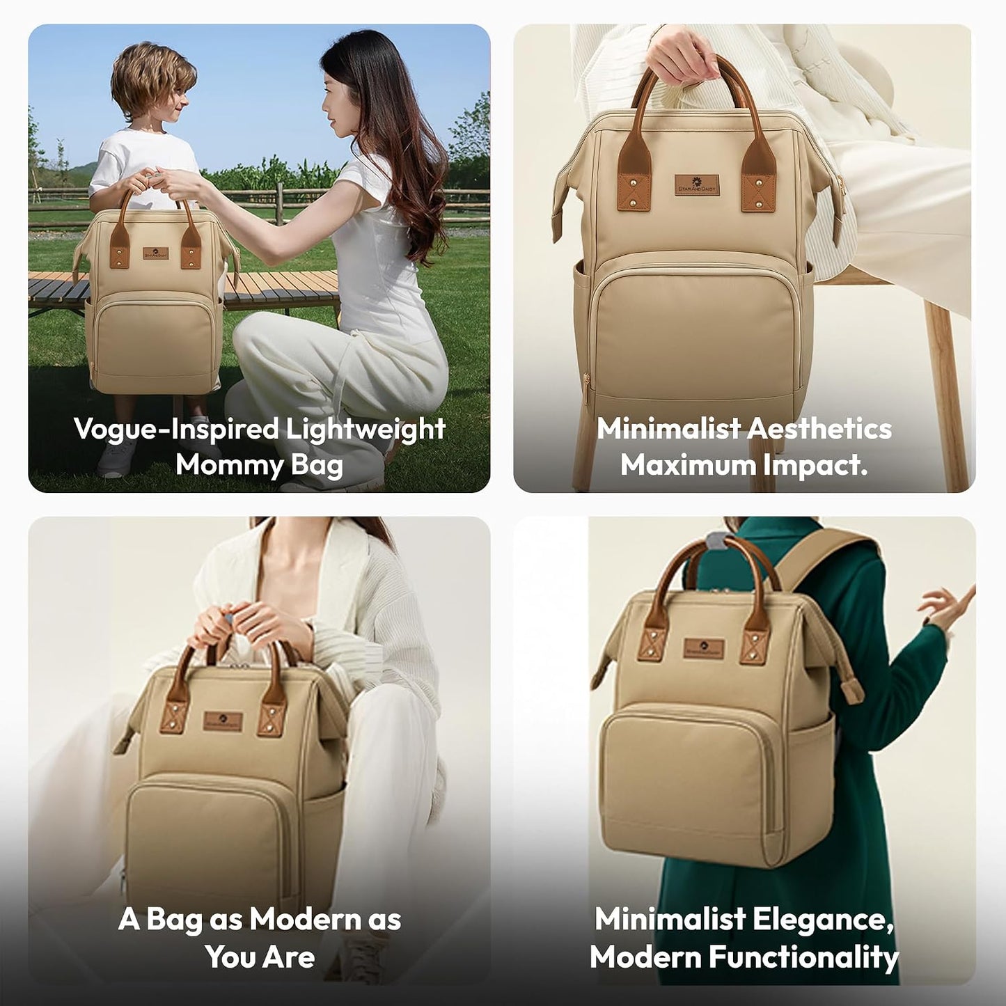 StarAndDaisy Diaper Backpack For Mothers For Travel/Diaper Bags For Mom With Multi Compartments, Insulated Bottle Pockets, Waterproof, Ultra Soft Oxford Fabric, 24Lt Capacity - Beige